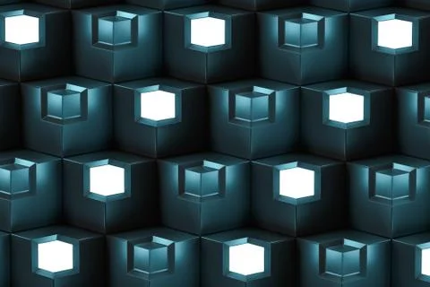 The wall with duplicate squares stacked, 3d rendering. イラスト素材