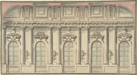 Wall Elevation and Interior 18th century Anonymous, Italian, Bolognese 18th.. Stock Illustration