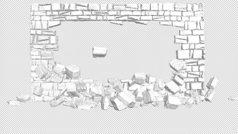 Wall explosion, destruction. 3D animation. Stonewall collapse. Stock Footage 148982376