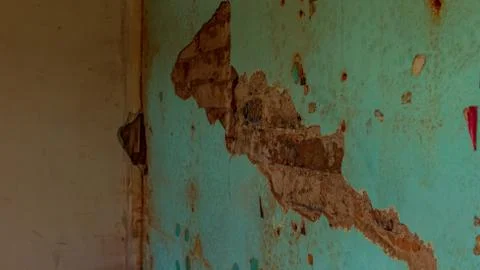 Wall facade falling down, underconstruction room Stock Photos