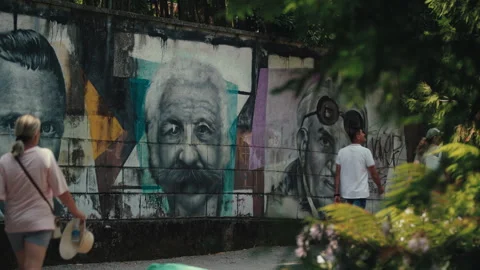 Wall of Fame mural featuring Auguste and Louis Lumiere in Opatija Stockbeeldmateriaal 339321465