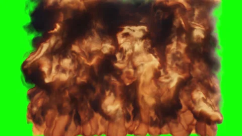 A wall of fire and smoke. flames and smoke on a green background Video stock 285052316
