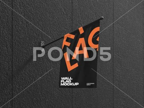 Wall Flag 3D Render Mockup PSD-sjabloon
