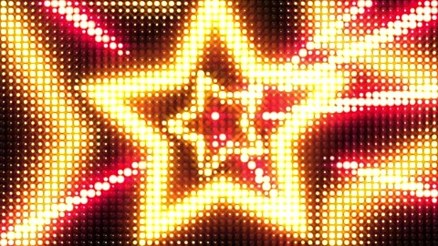 Wall of flashing gold red lights. VJ animation. Flying star shape Video stock 324794658