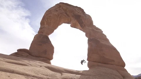Wall Flip Under Stone Arch Slow Motion Travel Adventure Parkour Stock Footage 98902789