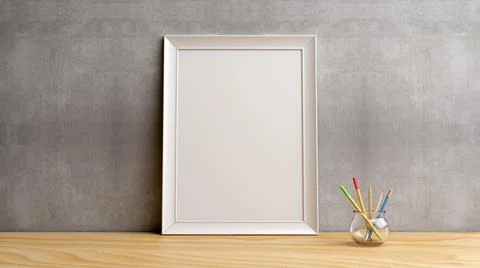 Wall Frame and Pencils 3D Rendering Stock Illustration