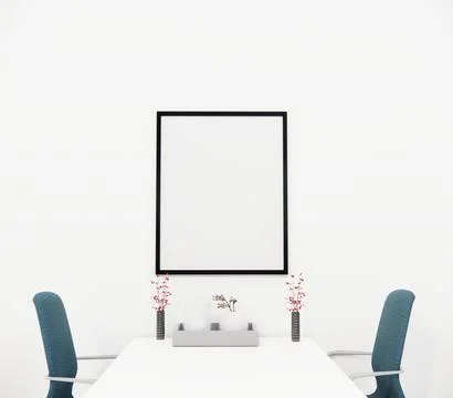 Wall frame mockup design, Two chairs on either side of a table. Stock Illustration
