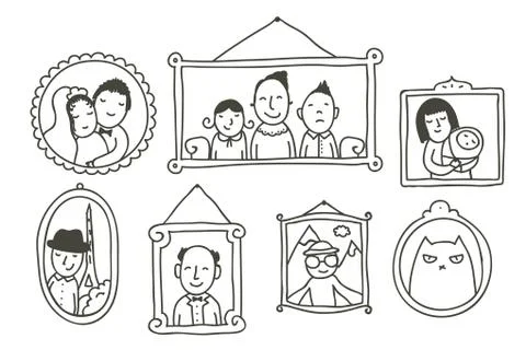 Wall with framed photos Stock Illustration