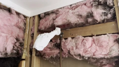 Wall framing with pink insulation 스톡 동영상 332694294