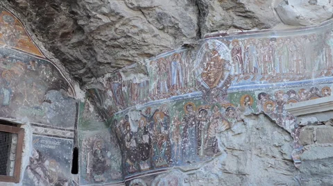Wall Frescoes of an Ancient Mountain Monastery Stock Footage 60673720