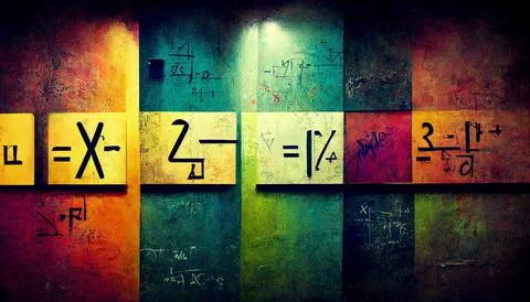Wall full of mathematic equation mathematic symbol colorful grunge Stock Illustration
