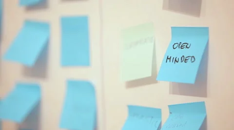 Wall full of post  notes, Open Mind text in focus Stock Footage 61243239