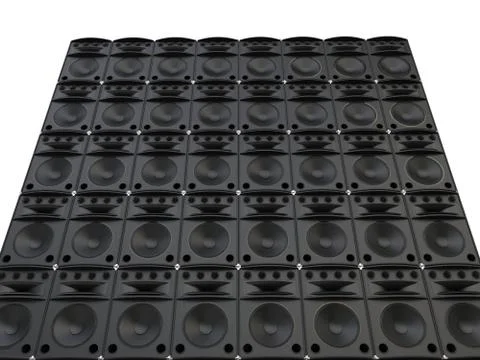 Wall of full range loudspeakers - low angle shot Stock Illustration