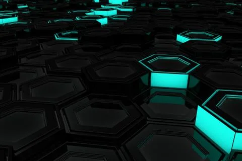 Wall of glowing hexagons Stock Illustration