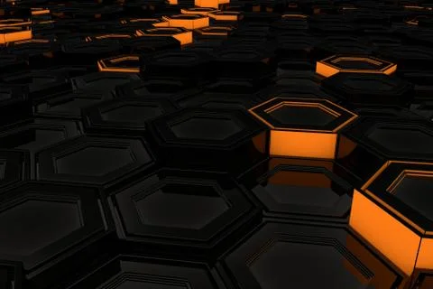 Wall of glowing hexagons Stock Illustration