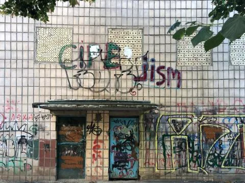 Wall with graffiti in eastern europe Stock Photos