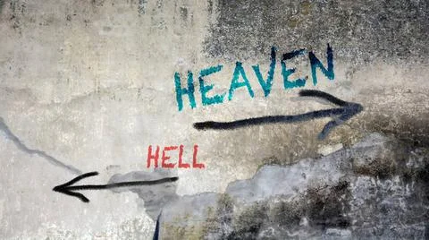 Wall Graffiti Heaven versus Hell Wall Graffiti the Direction Way to Heaven... Foto stock