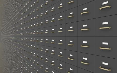 Wall of Gray Filing Cabinets Stock Illustration