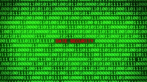 Wall of Green Binary Code Revealing DATE SECURITY Data Matrix Background Stock Footage 82213674