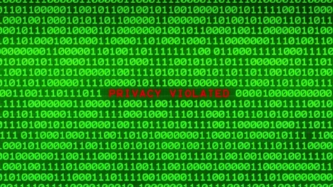 Wall of Green Binary Code Revealing PRIVACY VIOLATED Data Matrix Background Stock Footage 82215154