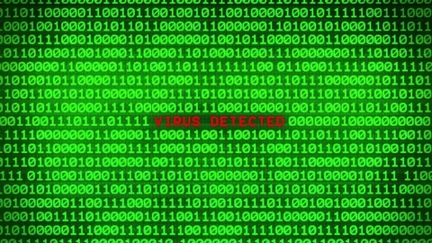 Wall of Green Binary Code Revealing VIRUS DETECTED Binary Data Matrix Background Stock Footage 82215923