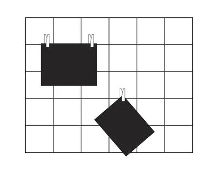 Wall grid panel sticky notes black and white 2D line cartoon object Stock Illustration
