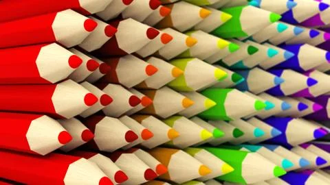 Wall of half-turned colored pencils gradient background Stock Illustration