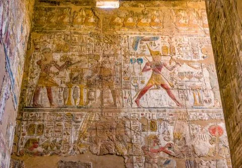 Wall with hieroglyphs Stock Photos