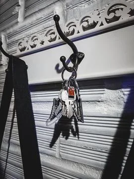 Wall hooks with hanging keys Stock Photos