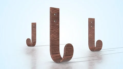 Wall Hooks on a Light Reflective Floor. Stylized Wooden Wall Hooks 3D. 4K Stock Footage 306292108