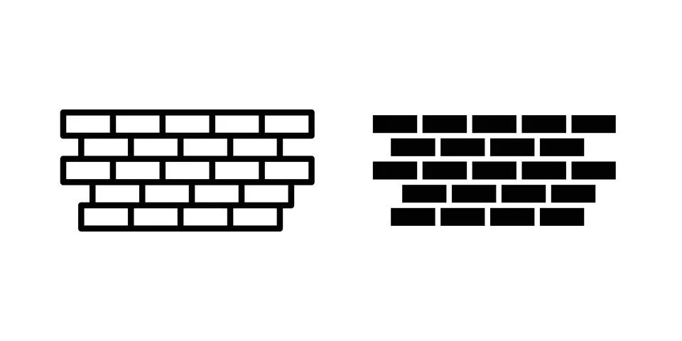 Wall icon solid, line, and editable vector set. Stock Illustration