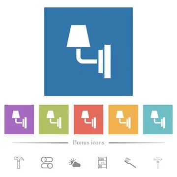 Wall lamp flat white icons in square backgrounds Stock Illustration
