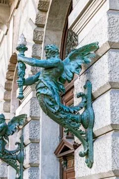 Wall lantern in the shape of a man, Budapest Stock Photos