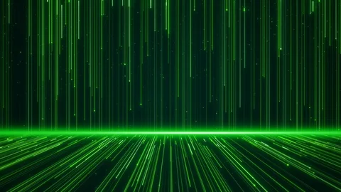 Wall of lines structure geometric shapes and particles green color. Creative Stock Footage 118583889