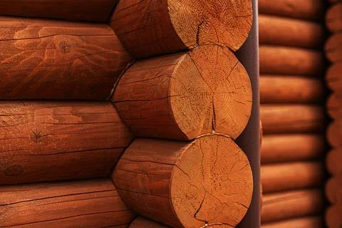 Wall of a log house. Stockfoto's