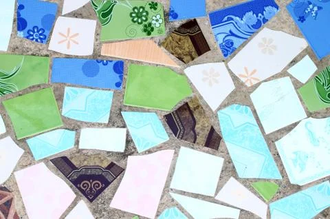 Wall made from broken tile Stock Photos
