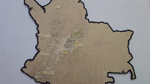 Wall Map of Colombia Cut Out in Wood, Guatavita, Cundinamarca, Colombia 8K Stock Footage 331521055