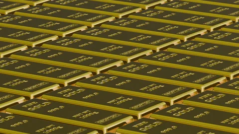 A wall of millions of gold bars Stock Footage 262818404