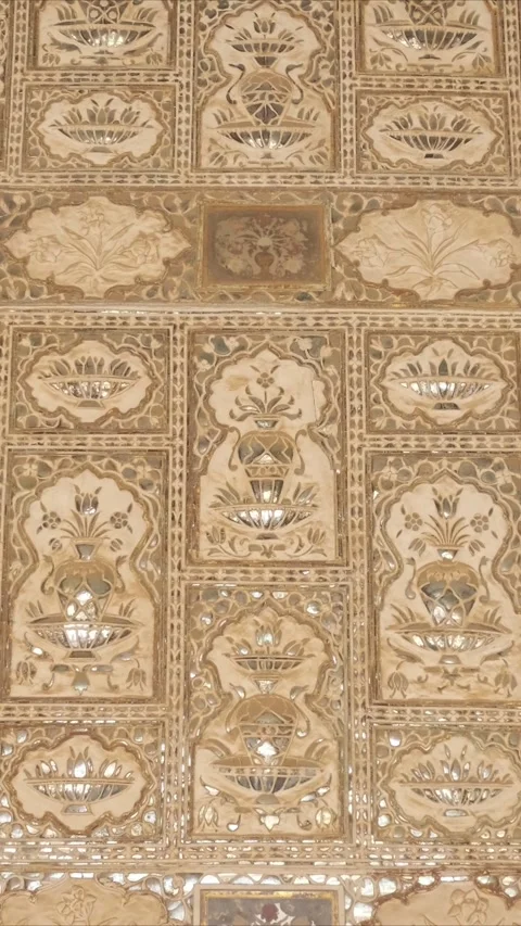 Wall of the Mirror Room Inside Sheesh Mahal in Amer Amber Fort Video stock 273529907