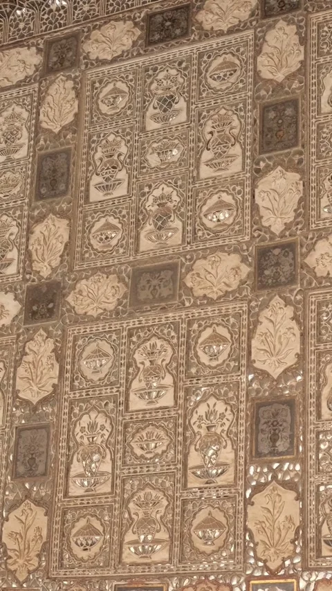 Wall of the Mirror Room Inside Sheesh Mahal in Amer Amber Fort Video stock 281086564