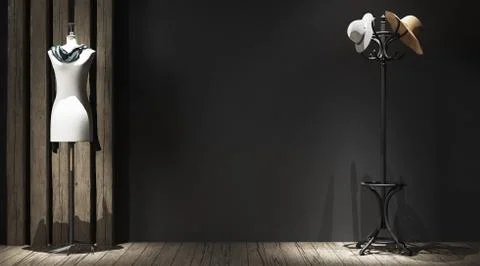 Wall mock-up in atelier, 3d render Stock Illustration