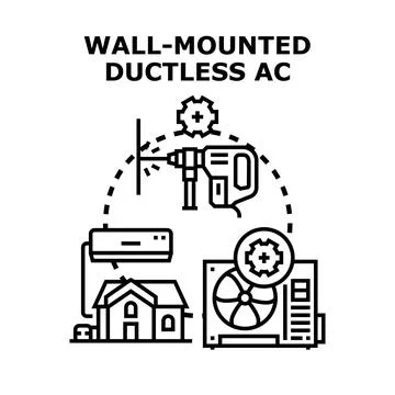Wall mounted ductless air conditioning system installation process Ilustración de archivo