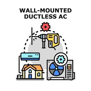 Wall mounted ductless air conditioning system installation process Stock Illustration