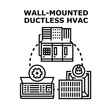 Wall mounted ductless hvac system installation and maintenance concept Stock Illustration