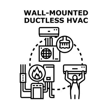 Wall mounted ductless hvac system installation and maintenance Stock Illustration