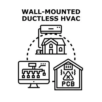 Wall mounted ductless hvac system black illustration Stock Illustration