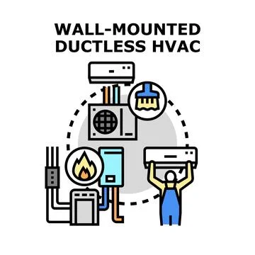 Wall mounted ductless hvac system installation and maintenance Stock Illustration
