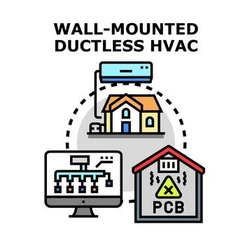 Wall mounted ductless hvac system color illustration Stock Illustration