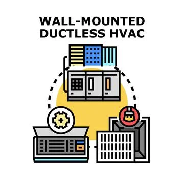 Wall mounted ductless hvac system installation and maintenance concept Stock Illustration