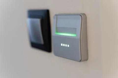 Wall Mounted Electronic Control Device With Green LED Indicators Stock Photos